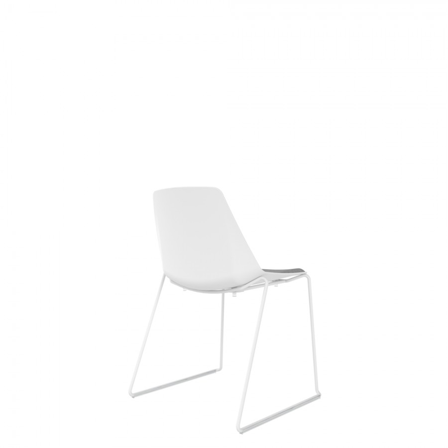 Polypropylene Shell Chair With Upholstered Seat Pad and White Steel Skid Frame